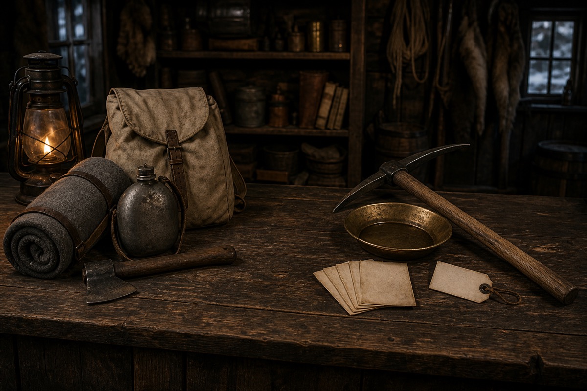 Original fan-made illustration comparing a basic survival kit with optional prospecting equipment