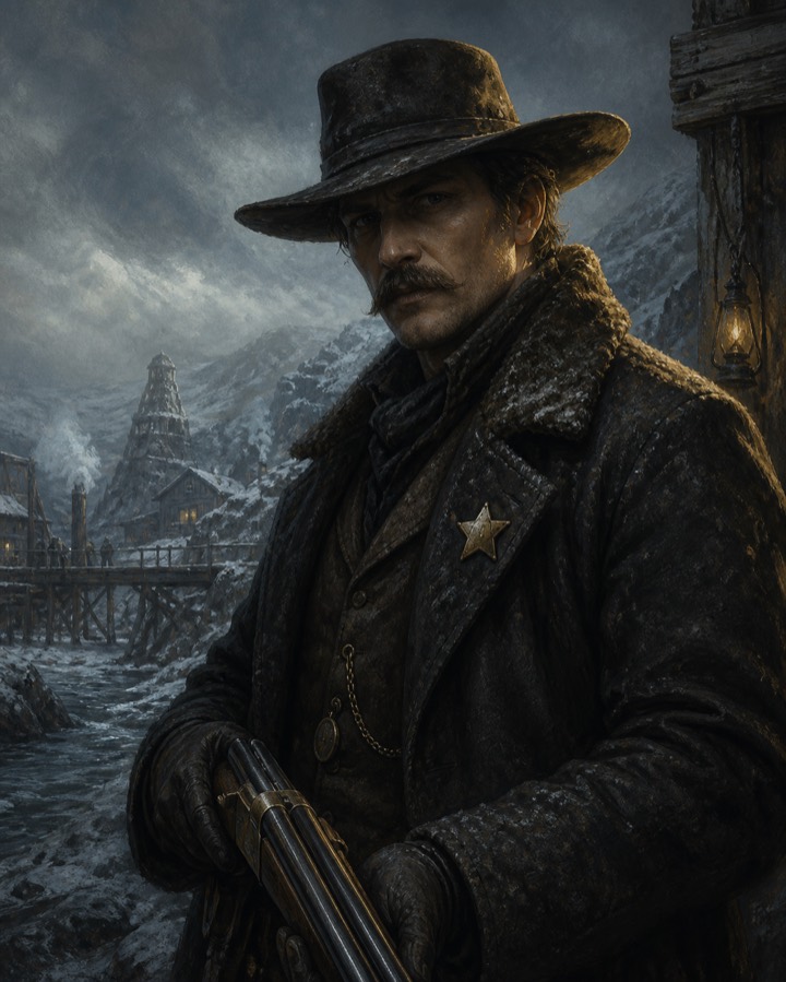 Wyatt Earp, a frontier lawman with a double-barreled shotgun